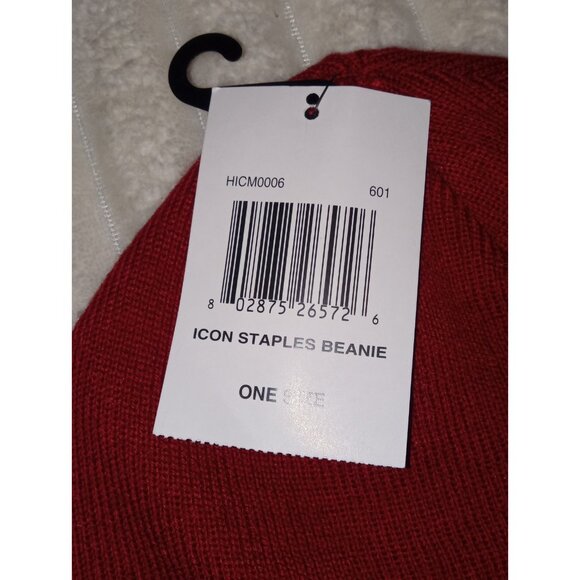 Hurley Icon Staples Beanie Hat One Size Fits Most Red White Logo New with Tags - Picture 3 of 4